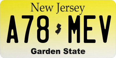 NJ license plate A78MEV