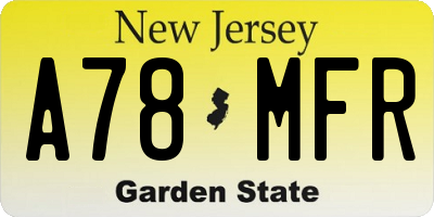 NJ license plate A78MFR