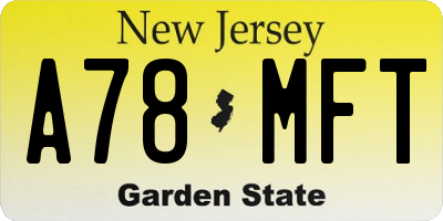 NJ license plate A78MFT