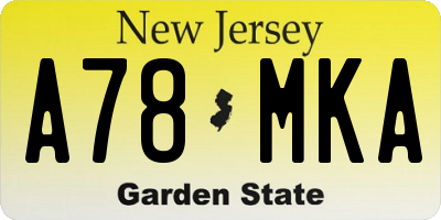 NJ license plate A78MKA