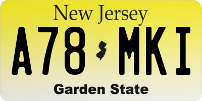 NJ license plate A78MKI