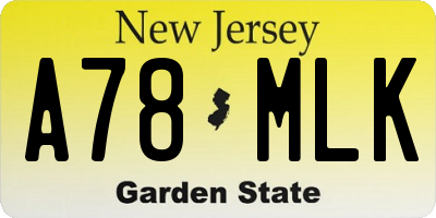 NJ license plate A78MLK