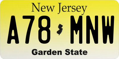 NJ license plate A78MNW