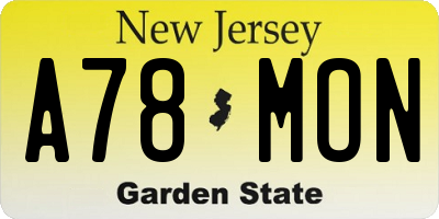 NJ license plate A78MON