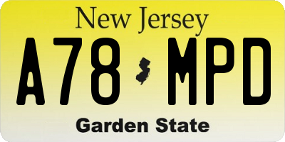 NJ license plate A78MPD