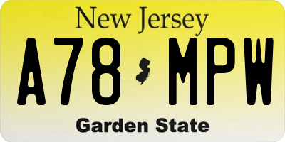 NJ license plate A78MPW