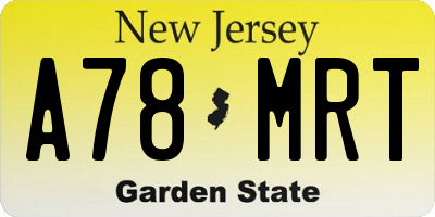 NJ license plate A78MRT