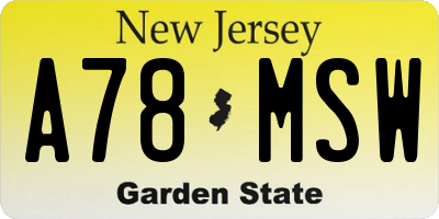 NJ license plate A78MSW