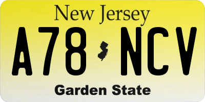 NJ license plate A78NCV