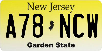 NJ license plate A78NCW