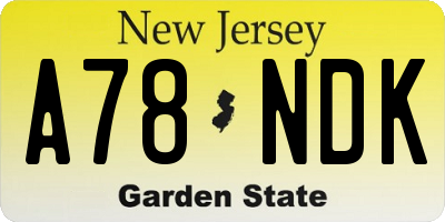 NJ license plate A78NDK