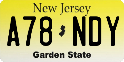 NJ license plate A78NDY