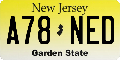 NJ license plate A78NED