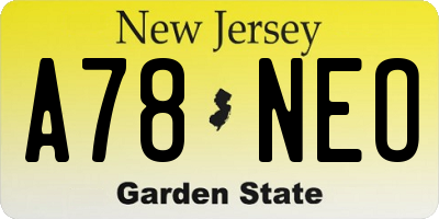 NJ license plate A78NEO