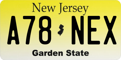 NJ license plate A78NEX