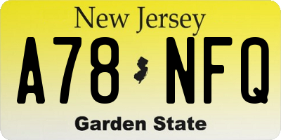 NJ license plate A78NFQ