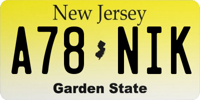NJ license plate A78NIK