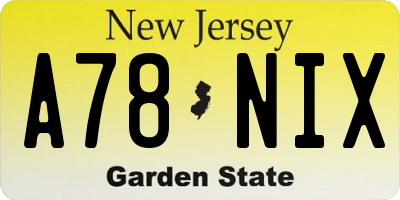 NJ license plate A78NIX