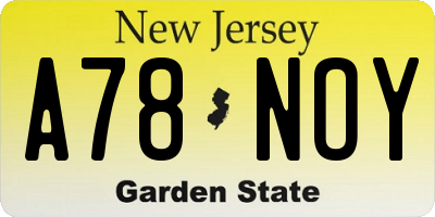 NJ license plate A78NOY