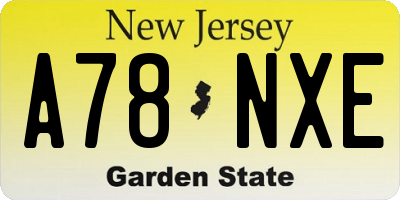 NJ license plate A78NXE