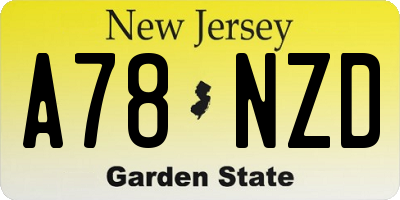 NJ license plate A78NZD