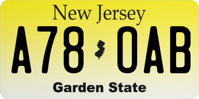 NJ license plate A78OAB