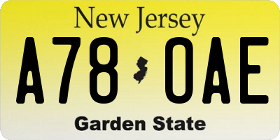 NJ license plate A78OAE