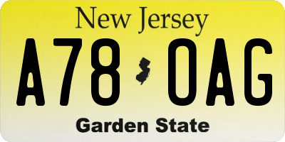 NJ license plate A78OAG