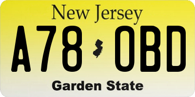 NJ license plate A78OBD