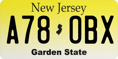 NJ license plate A78OBX