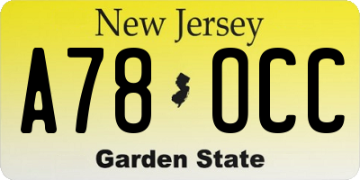 NJ license plate A78OCC