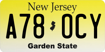 NJ license plate A78OCY