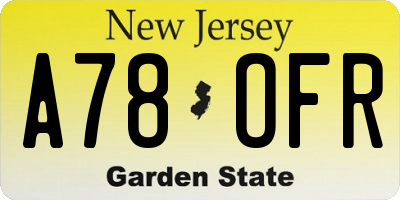 NJ license plate A78OFR
