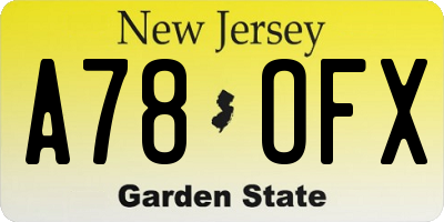 NJ license plate A78OFX