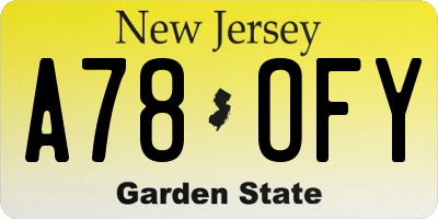 NJ license plate A78OFY