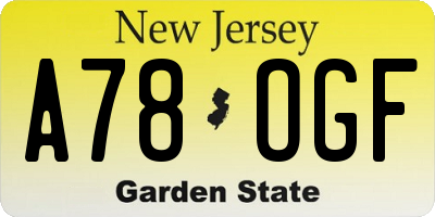 NJ license plate A78OGF