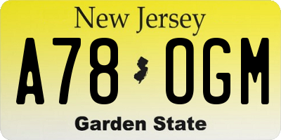 NJ license plate A78OGM