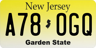 NJ license plate A78OGQ