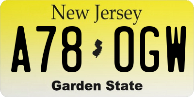 NJ license plate A78OGW