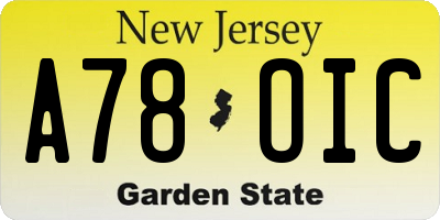 NJ license plate A78OIC