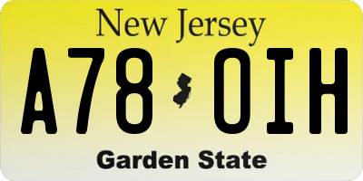 NJ license plate A78OIH