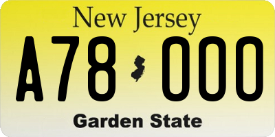 NJ license plate A78OOO
