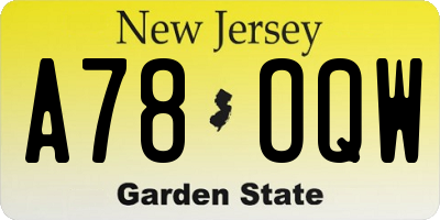 NJ license plate A78OQW