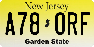 NJ license plate A78ORF