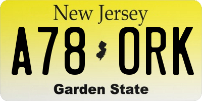 NJ license plate A78ORK