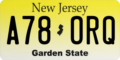 NJ license plate A78ORQ