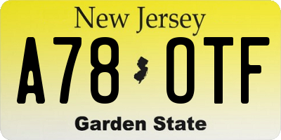 NJ license plate A78OTF