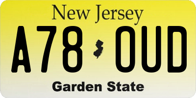 NJ license plate A78OUD
