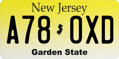NJ license plate A78OXD