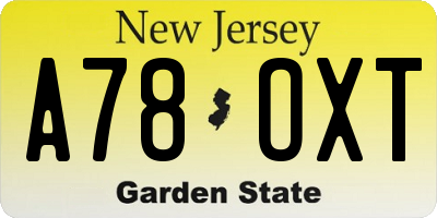NJ license plate A78OXT
